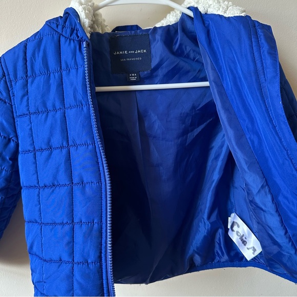 Janie and Jack Royal Blue Puffer Jacket with Hood - Picture 3 of 9